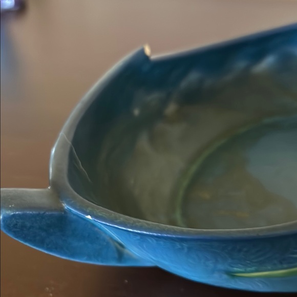 Roseville USA 475-12” Blue Zephyr Lily (yellow) Ceramic Art Bowl Vintage - Picture 14 of 14